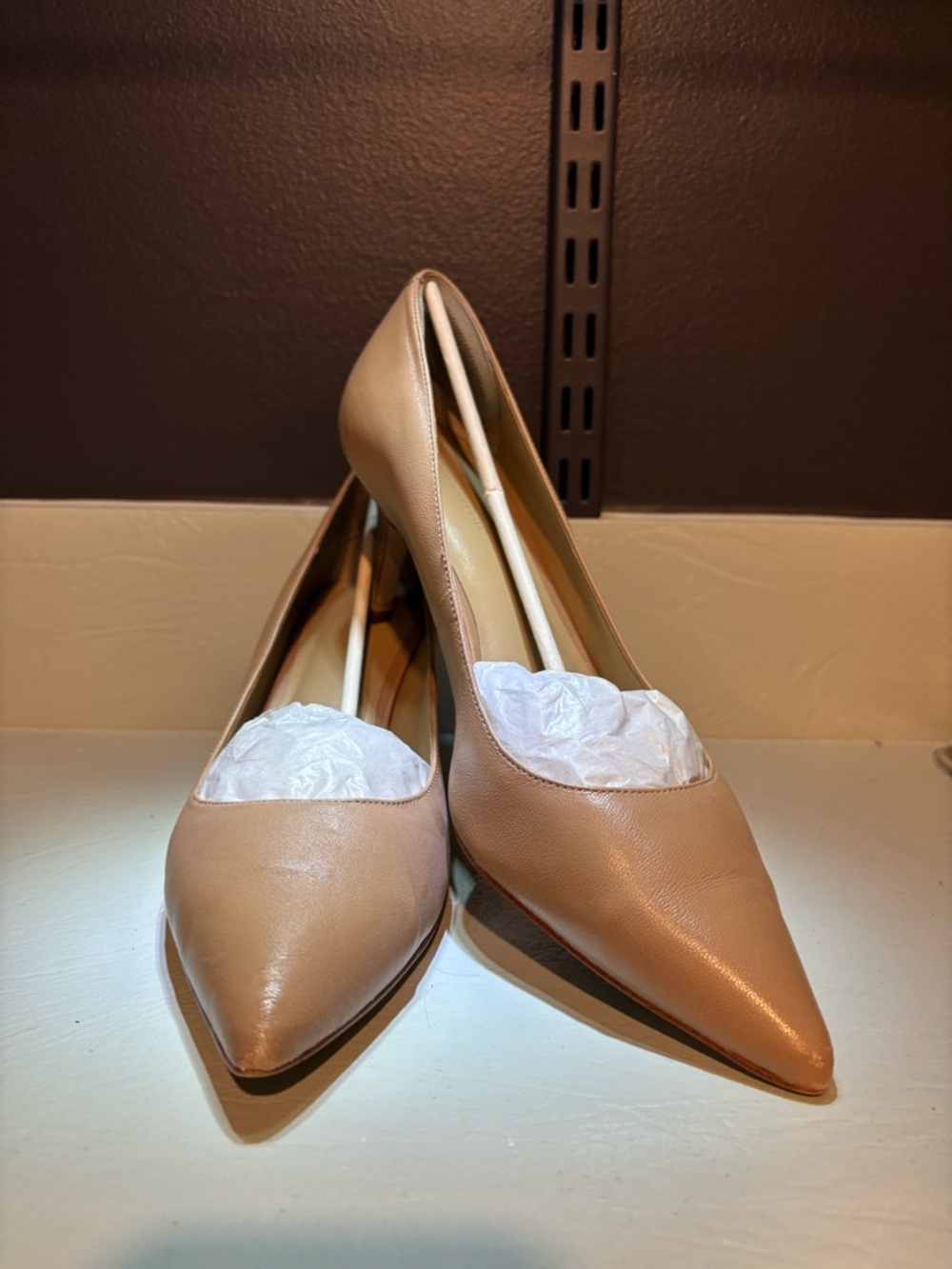 Ann Taylor Nude Camel Leather Pointed-Toe Pumps